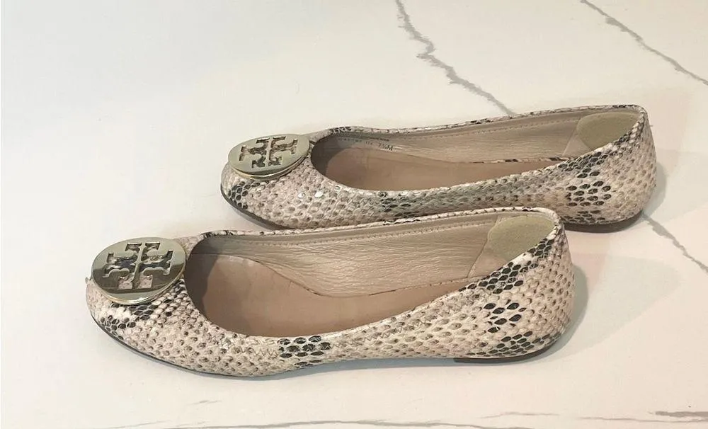 Tory Burch Snakeskin Ballet Flats - Cream and Black - Image 3