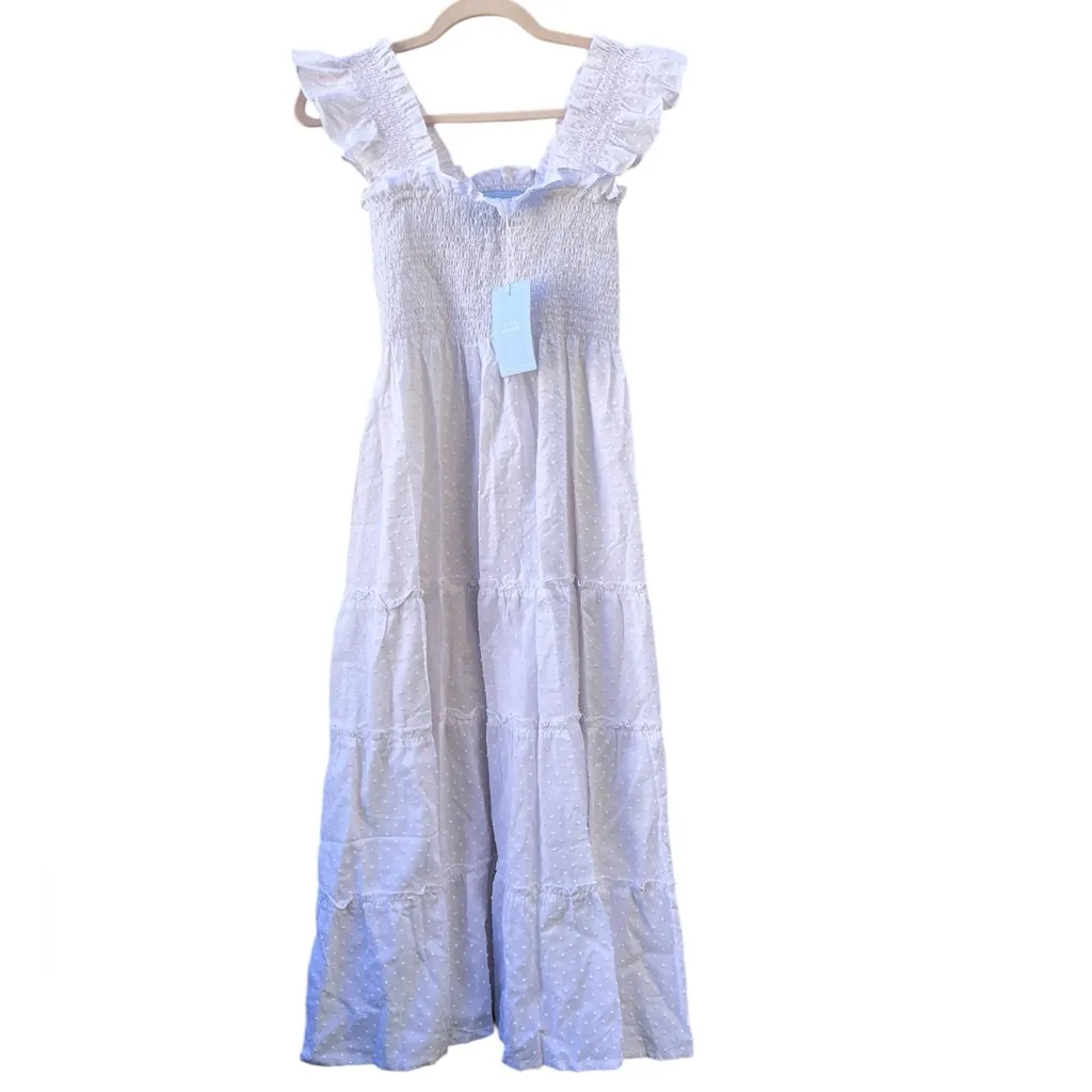 Hill House The Kimmy Nap White Maxi Dress 100% Cotton Swiss Dot Women's Small - Image 3