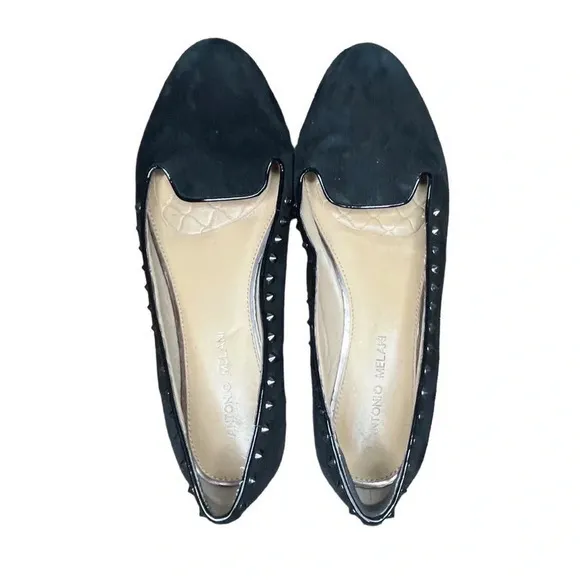 Antonio Melani Black Studded Ballet Flats‎ Loafers Suede Leather Women Size 8 - Image 4