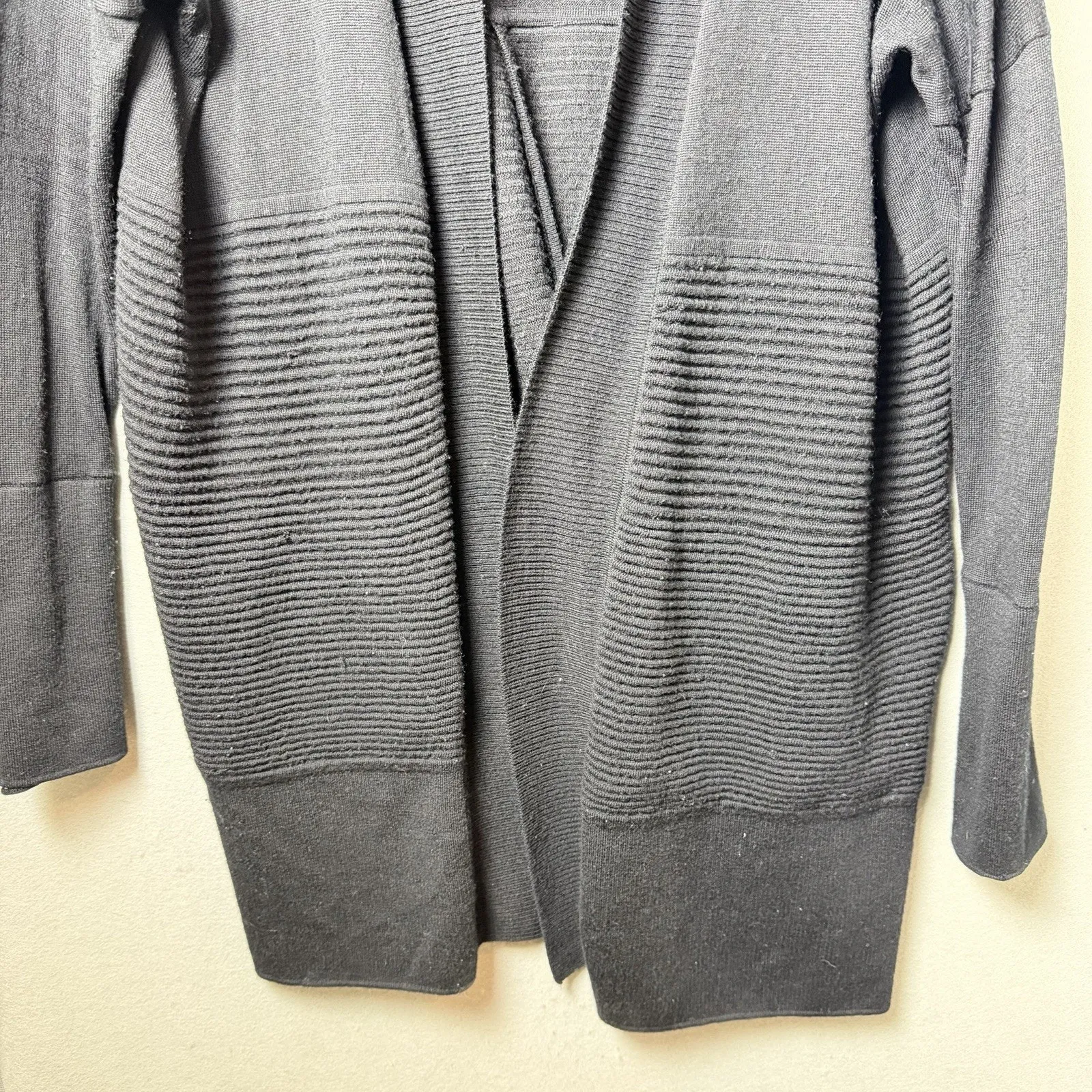 Lululemon Sit In Lotus Wrap II Sweater Cardigan Womens Size 12 Black Merino Wool - Image 3