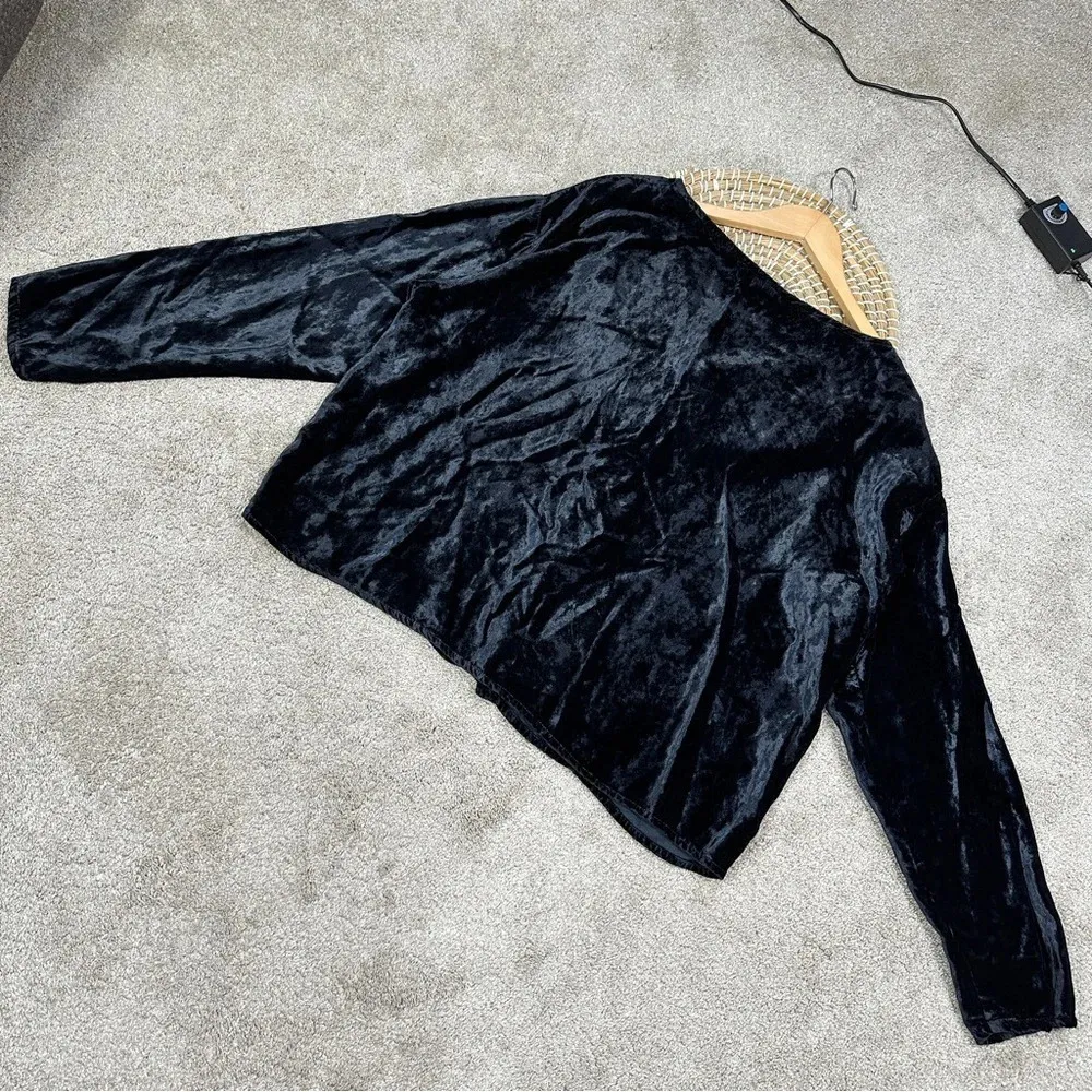 CP Shades Button Front Velvet Velour Top Longsleeve Oversized V-Neck Classic L - Image 6