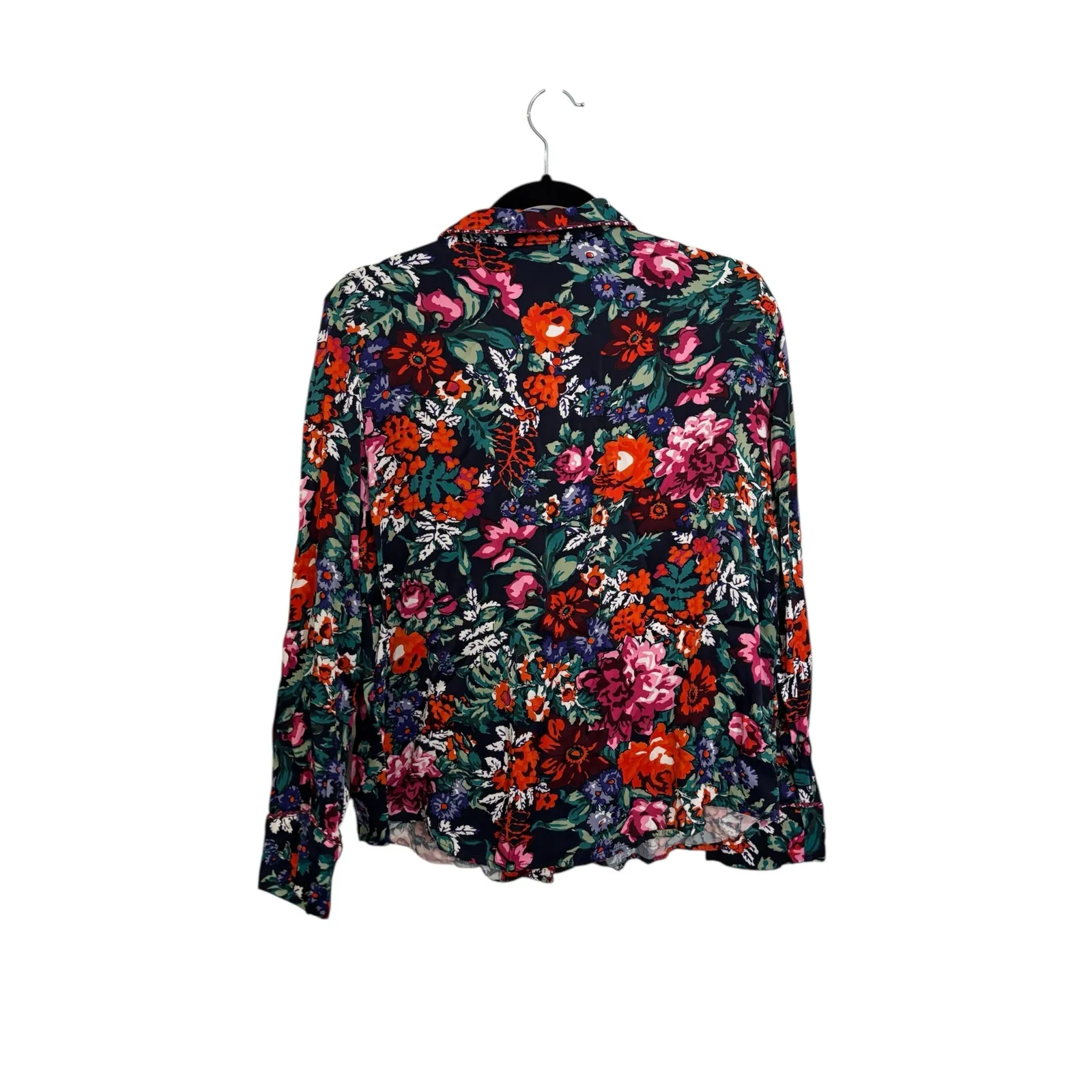 Anthropologie Pajama Top Womens Large Black Floral Silky Button Front Floreat - Image 2