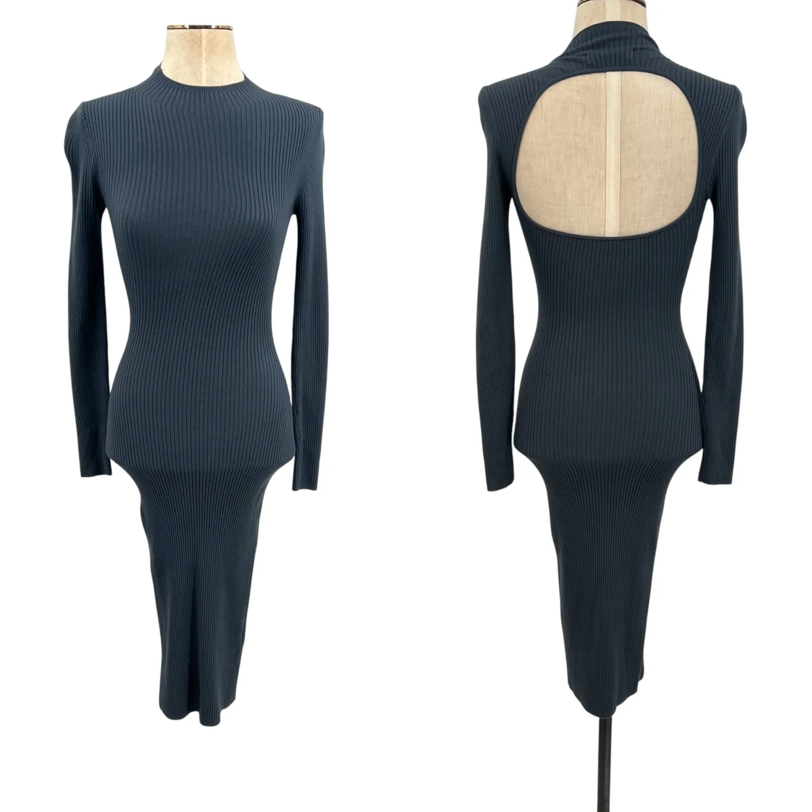 Aritzia Babaton Compose Dress Knit Sweater Cut Out Long Sleeve Gray Size 2XS - Image 2