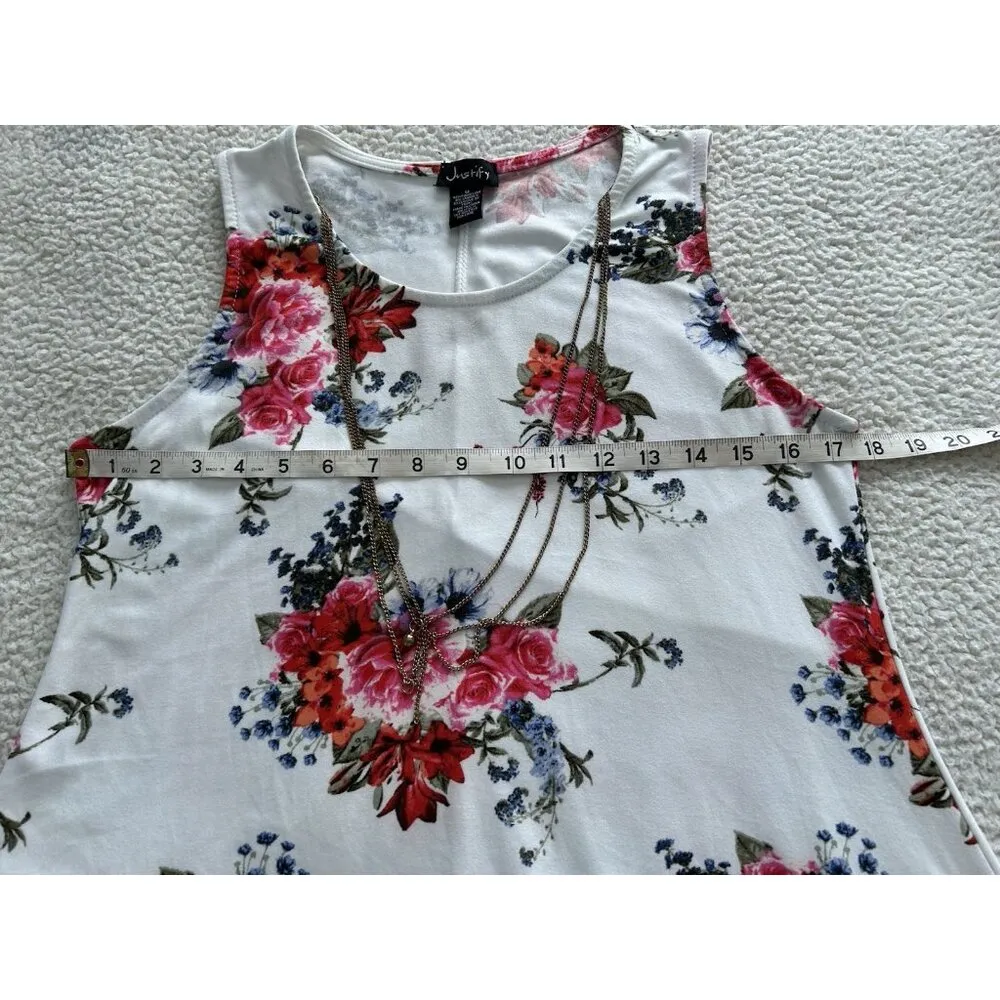 Justify Women's White Floral Sleeveless Knit A-Line Dress w/Chain Accent Size M - Image 7