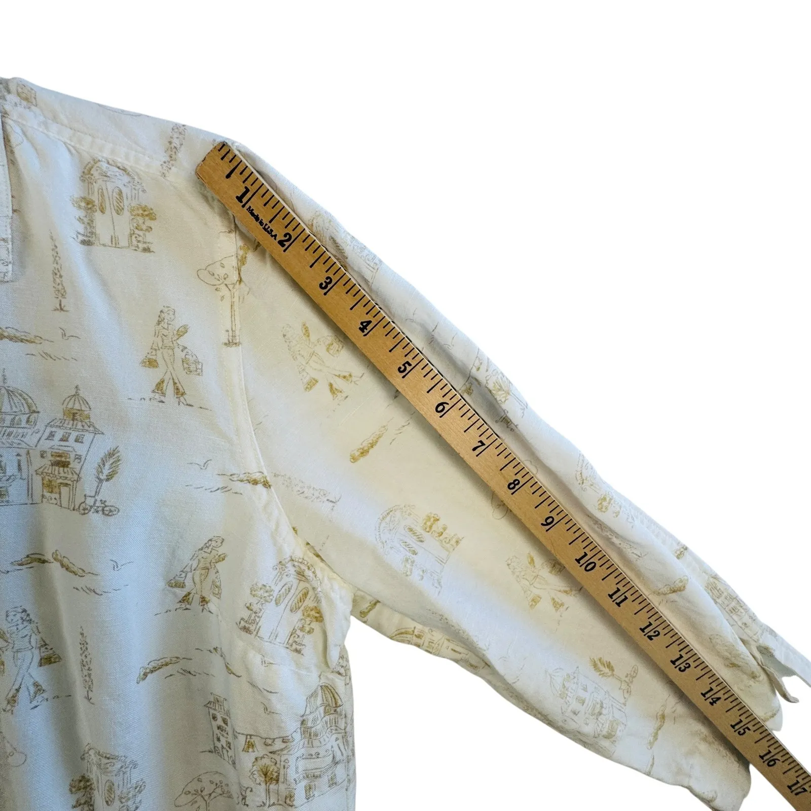 Christopher & Banks Linen Blend Button Shirt Scenic Print Village Houses Coastal - Image 8