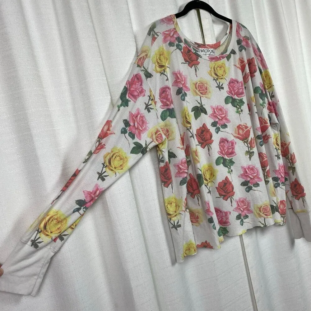 Wildfox White&Pink Floral Waffle Knit Oversized Tunic Top Sz.L - Image 6