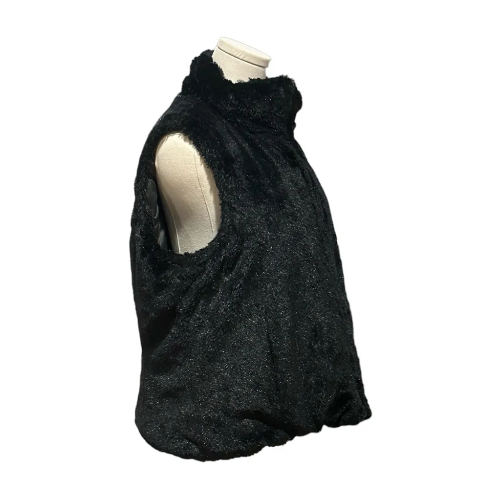 KC Collections Women Jacket Vest Black Reversable Sleeveless Faux Fur Sz Large - Image 6