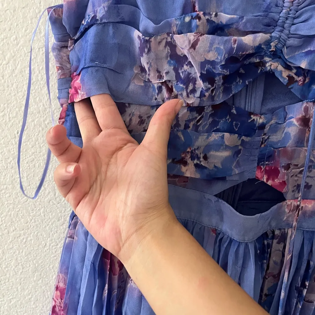 ASTR THE LABEL Daytona Pleated Floral Maxi‎ Dress PERIWINKLE Pink Sz L Revolve - Image 10