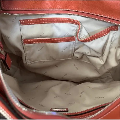 GUESS Satchel Handbag Burnt Orange Canvas Leather Trim Top Handle Crossbody Bag - Image 9