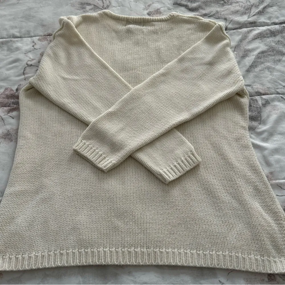Jenny white cable knit fisherman chunky crewneck sweater, size L preppy cottage Size L - Image 7