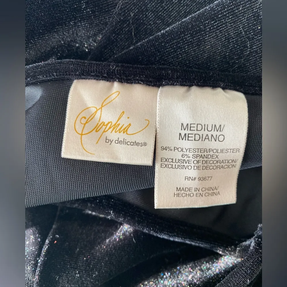 Sophia by Delicates Velour Chemise High Slit Spaghetti Strap Dress, Size Medium - Image 4