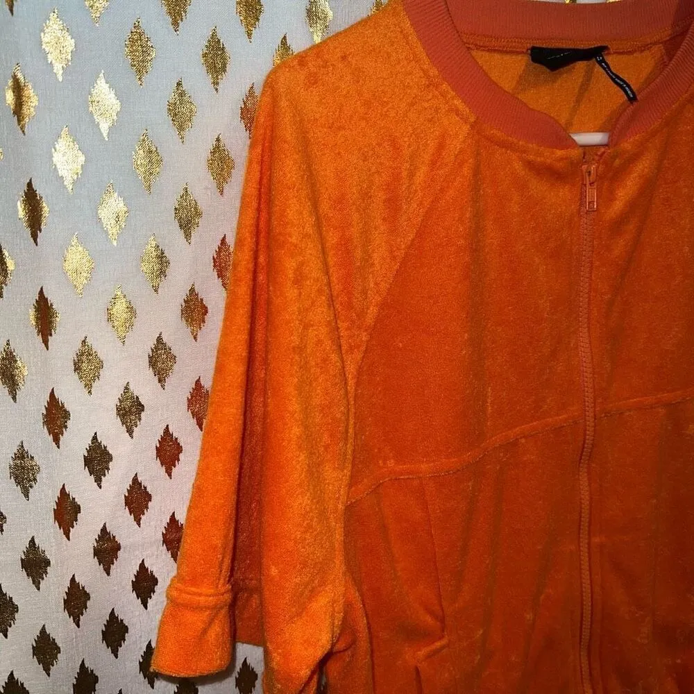 Urban Outfitters out from under Terry Track Short sleeve orange Jacket size S - Image 2