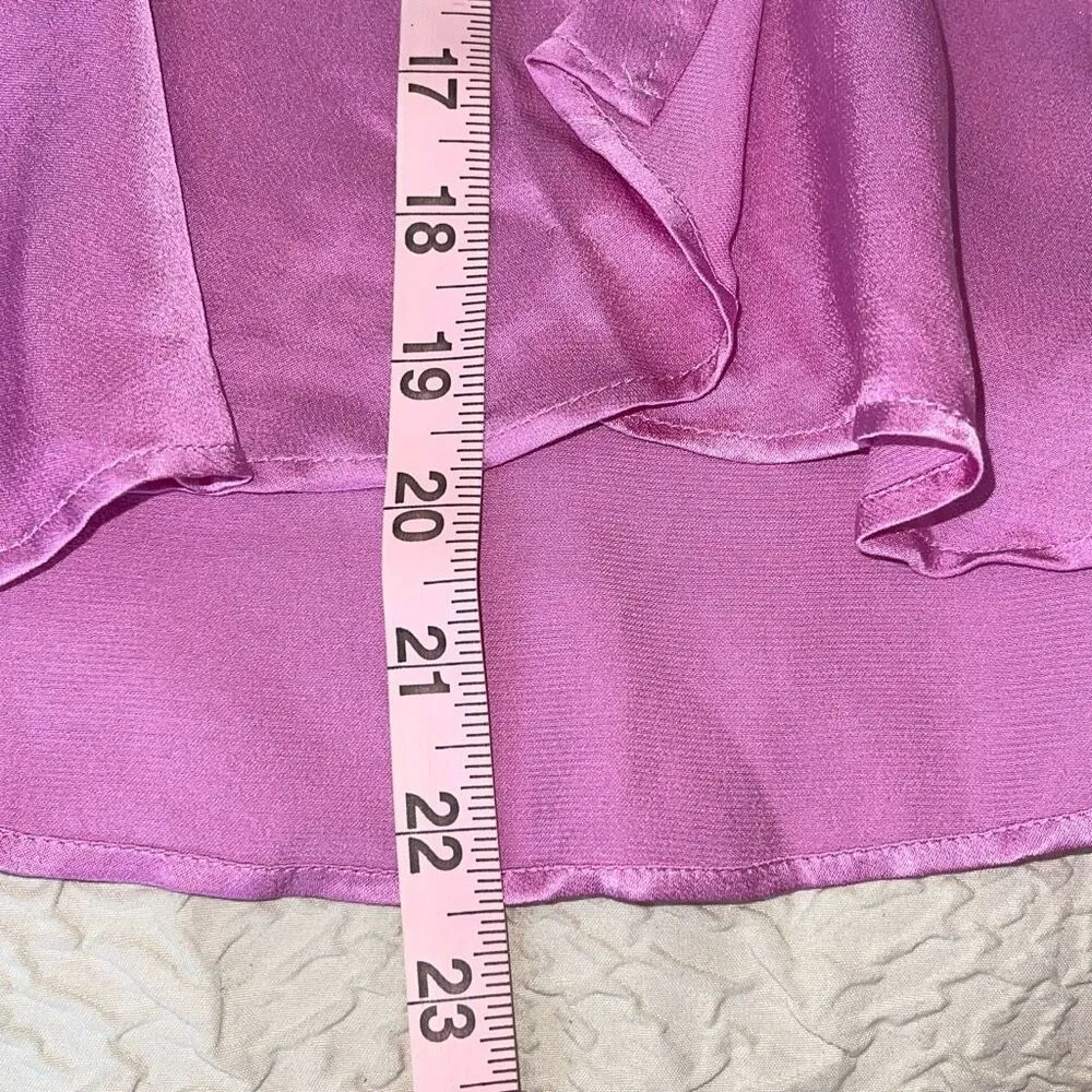 Zara Satin V-Neck Bell Short Sleeve‎ Snap Front Wrap Blouse Pink Size XS NWT - Image 8