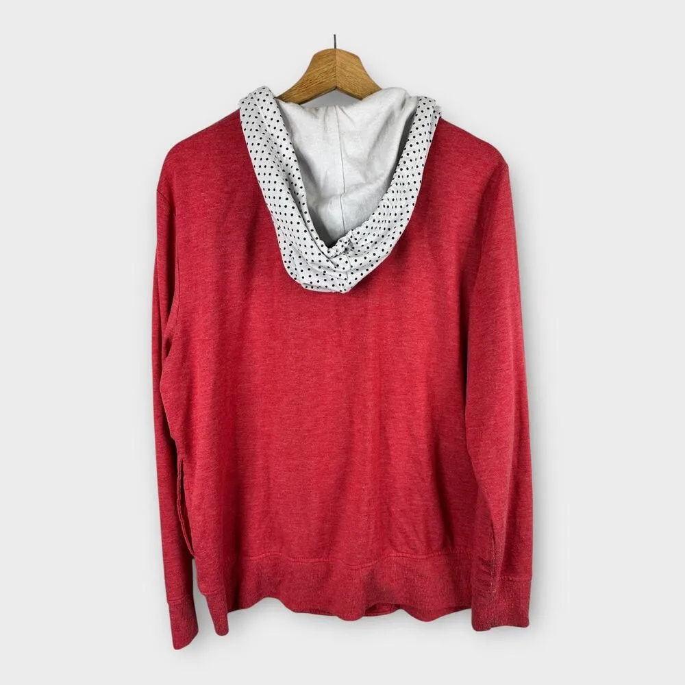 Disney Womens size XL Minnie Mouse Double Zip Layered Hoodie Polka Dots Bow Red - Image 2