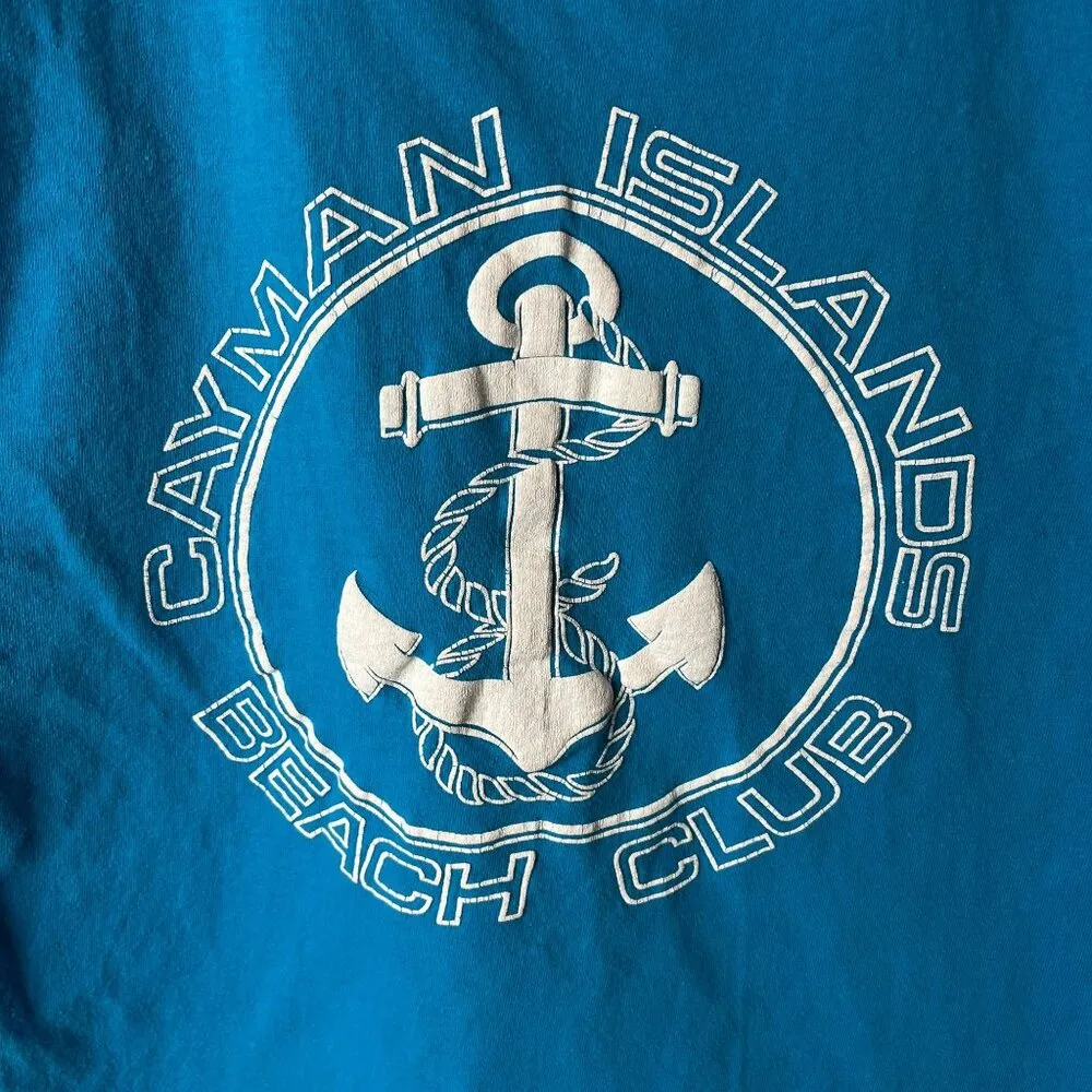 Vintage Cayman Island T Shirt Blue Small S Single Stitch USA Anchor Graphic Tee - Image 7