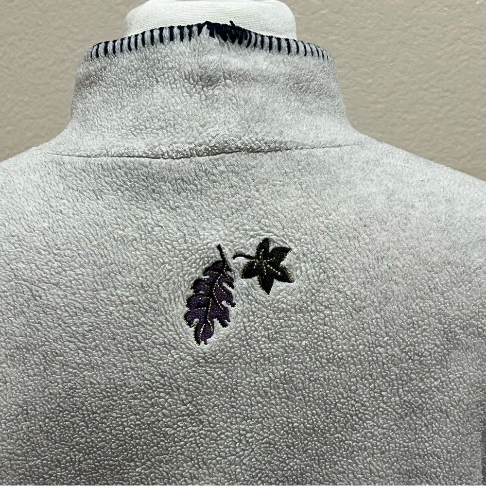 NorthCrest Fall Leaves Fleece Mock Neck Pullover Size Medium Red - Image 10