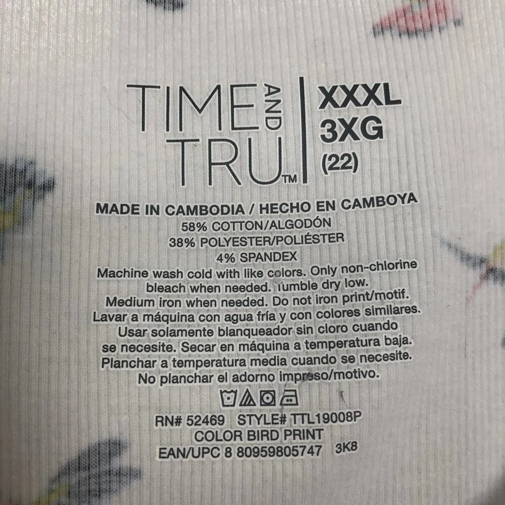 Time and Tru Womens Tank Top XXXL Bird Print Novelty Beachy Coastal Stretch White Size undefined - Image 2