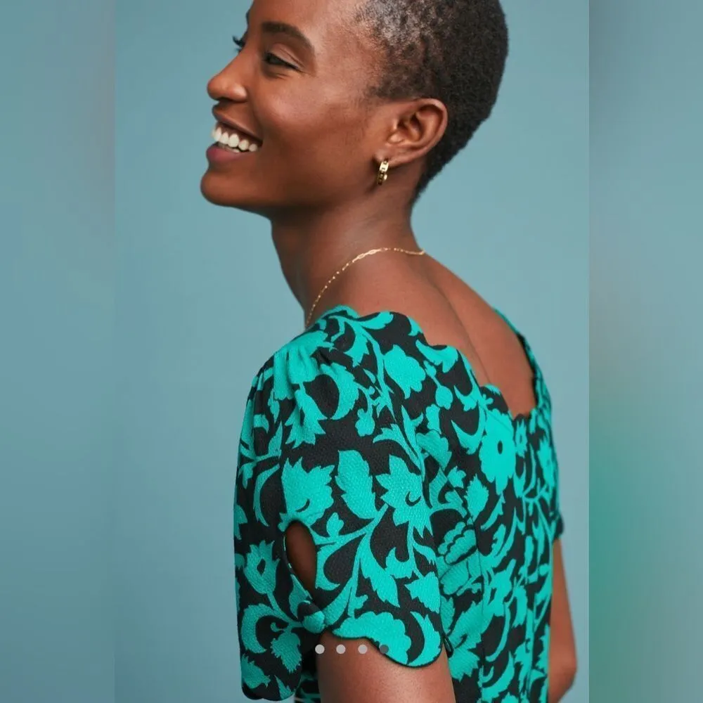 Anthropologie Maeve Floral Green and Black Women's Top - 4 - Image 3