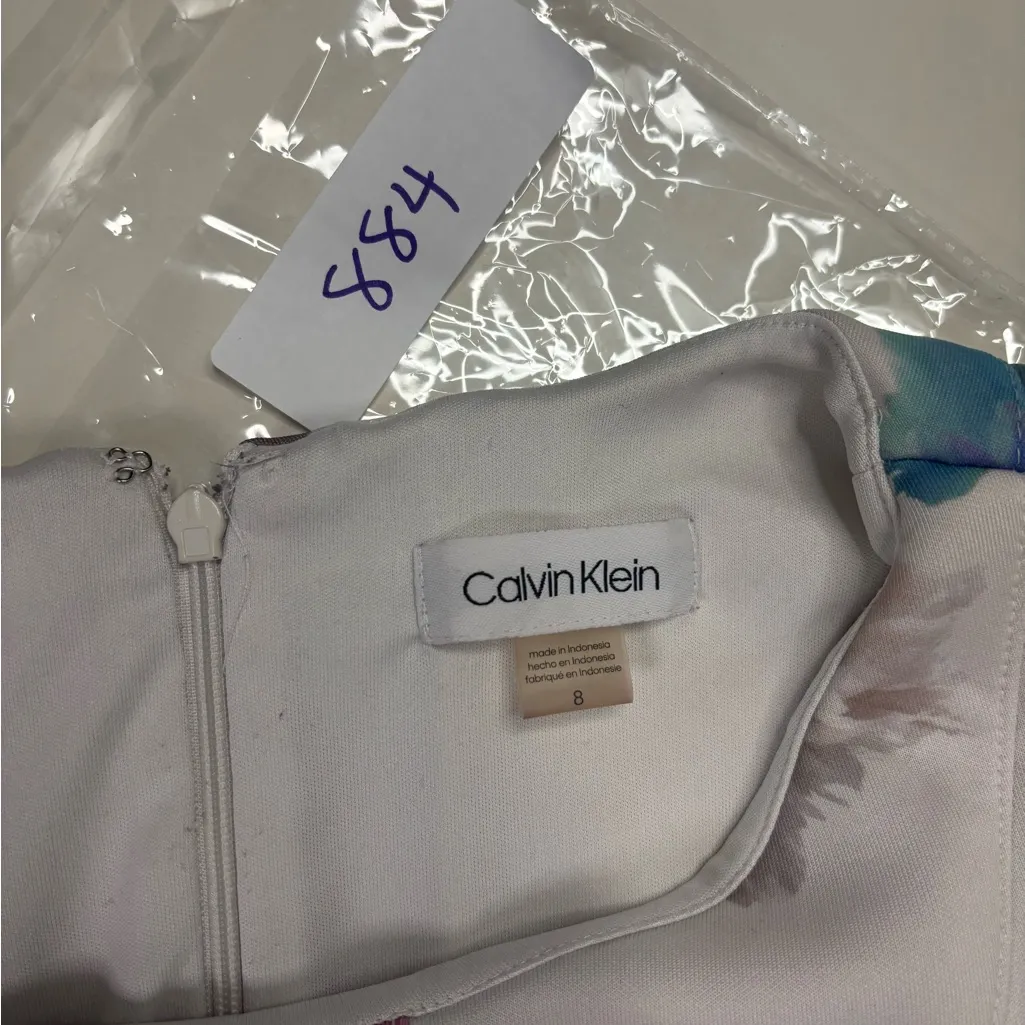 Calvin Klein Sleeveless Fit and Flare Floral Cocktail Dress Pink Size 8 Medium - Image 6