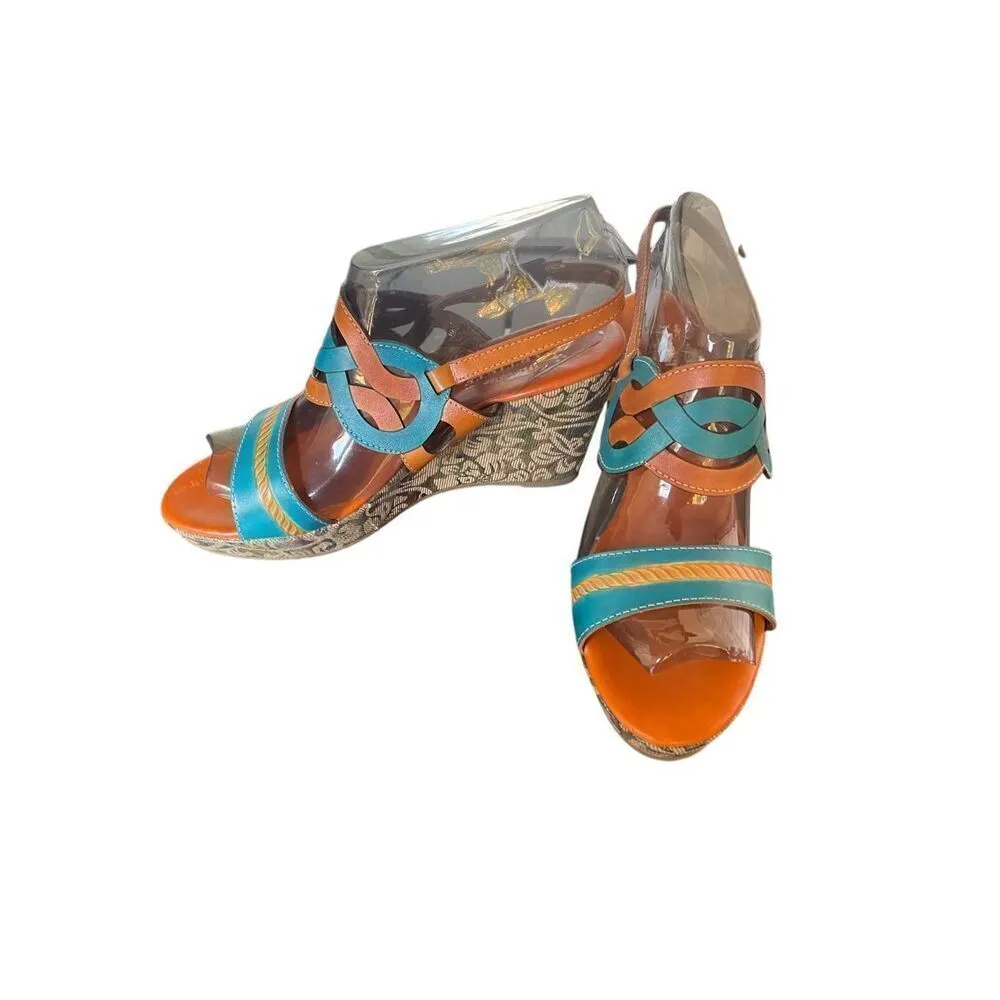 La Artiste Spring Step Sharina Open Toe Wedge Sandal Camel / orange Size 41 Art - Image 6