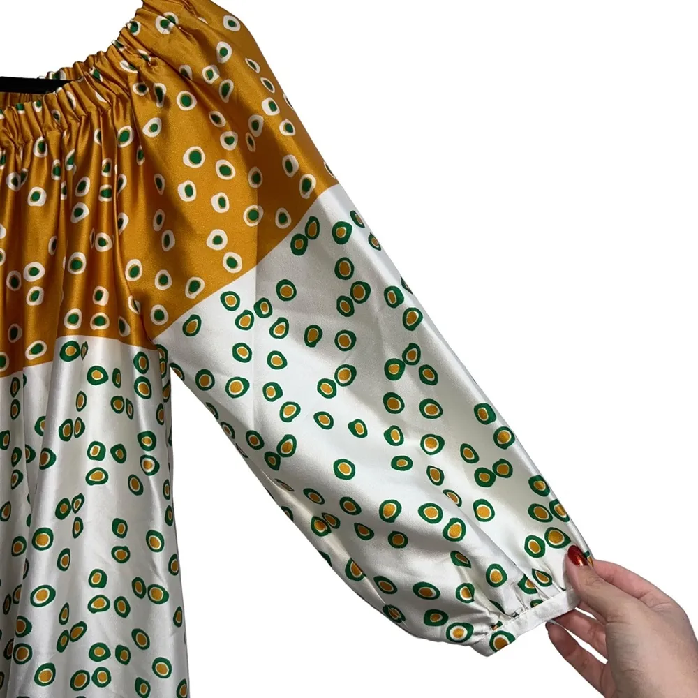 NEW NWT  Tavira Silk Off The Shoulder Midi Dress Honey Green Dot - Image 7