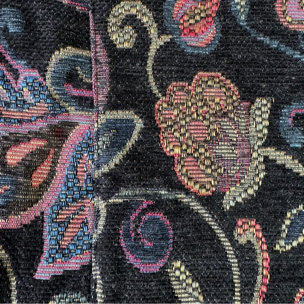 Christopher & Banks Black Ribbed w Jewel Tone Jacquard Floral Zip Front Cardigan - Image 11