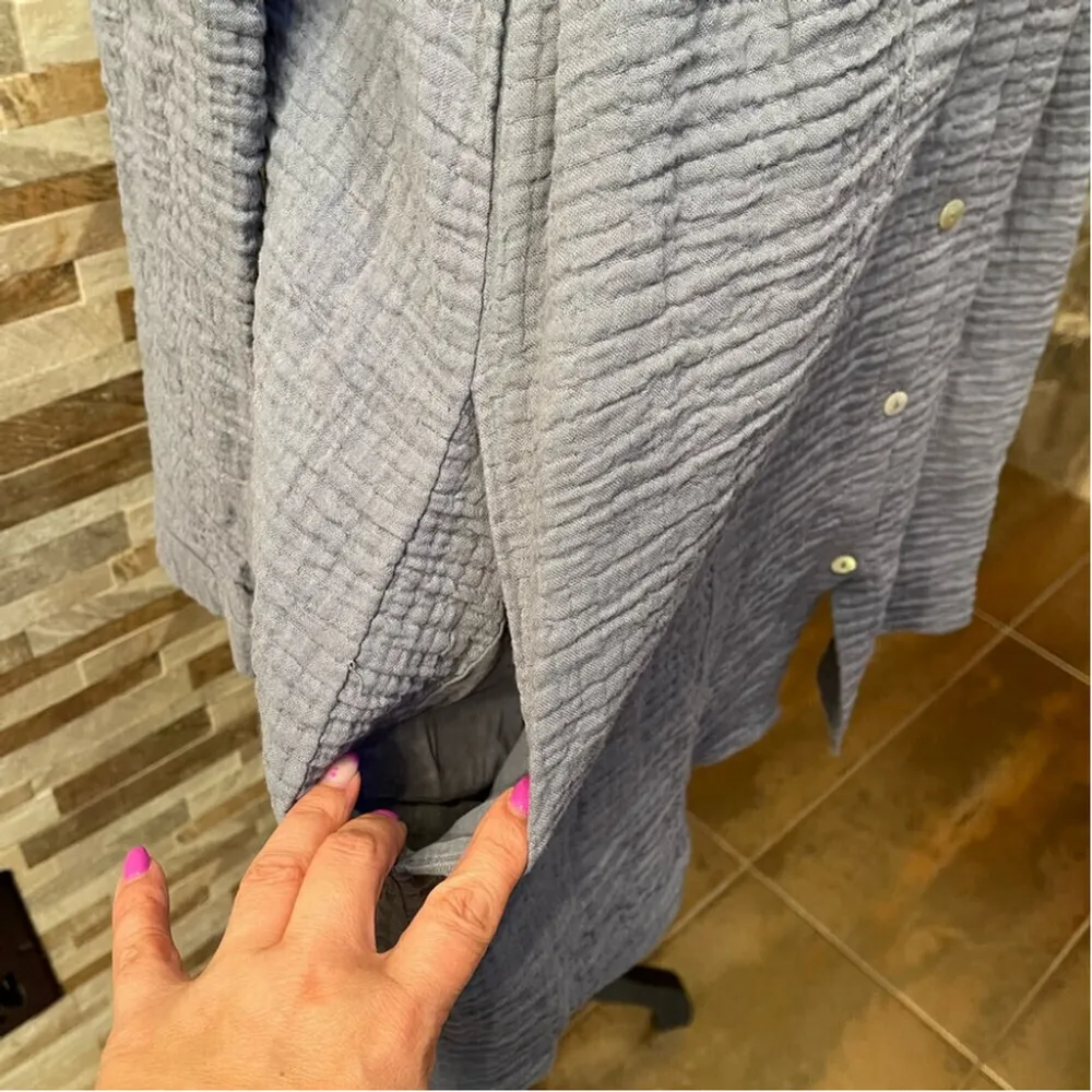 ZARA Crinkled Cotton Shirt Dress Grayish Blue XSmall - Image 11