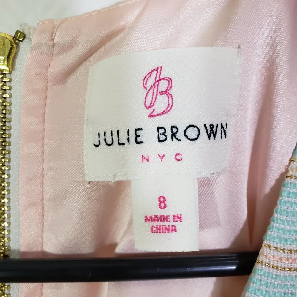 JULIE BROWN NYC Size 8 Blue, Gold, Stripe Nubby Knit, Sleeveless, Cutout Dress - Image 5