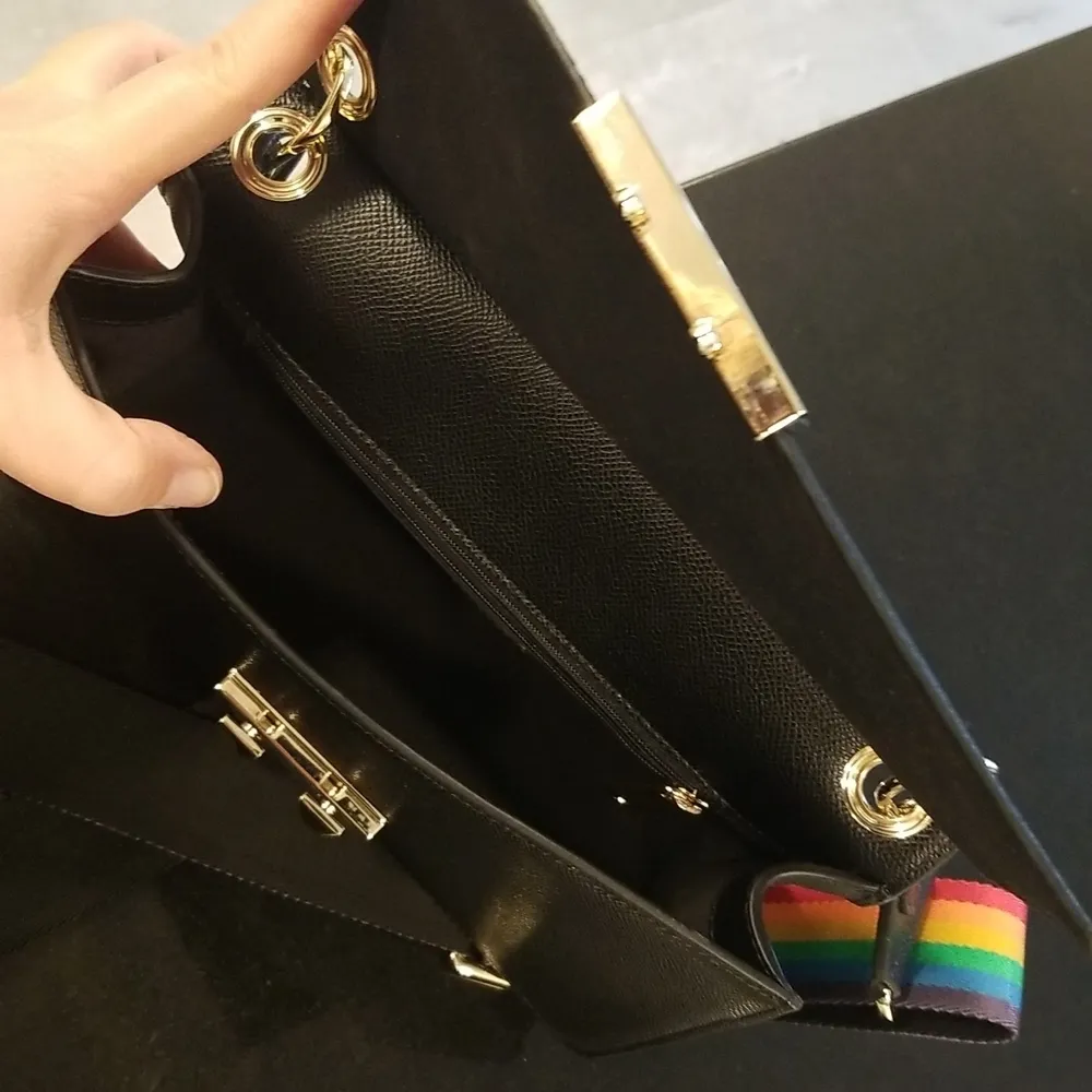💕FURLA💕 Rainbow Leather Shoulder Bag ~ Black Multi-Color Leather - Image 11
