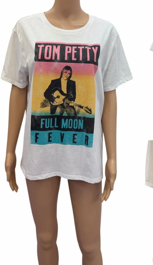 Tom Petty Heartbreakers Graphic Tee White Sparkle Hybrid Apparel Womens Medium - Image 1