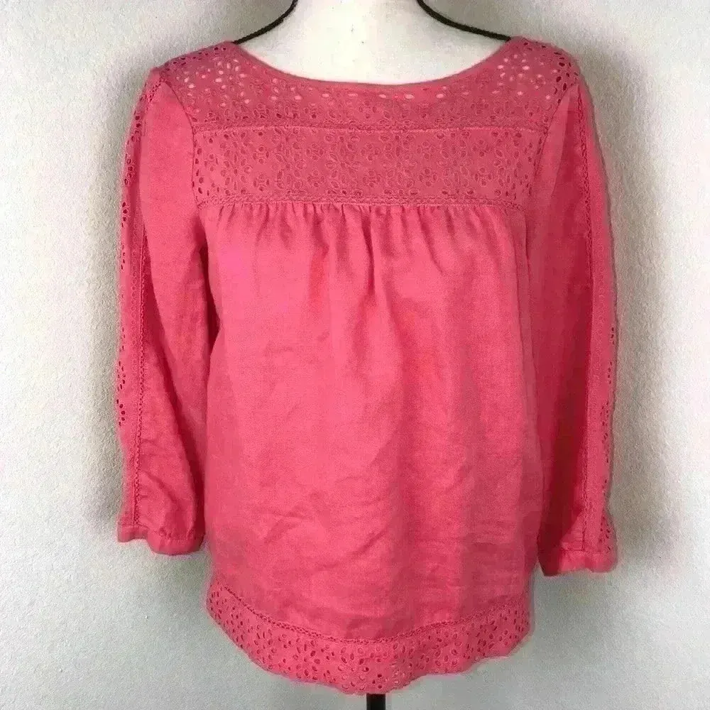 J.Crew Women’s Linen Salmon Coral Eyelet‎ Top Size XS Lightweight Casual - Image 3