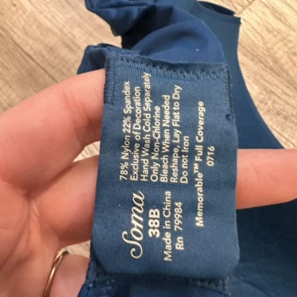 Soma Memorable Full Coverage T-Shirt Bra Dark Teal Blue Bra Size 38B - Image 7