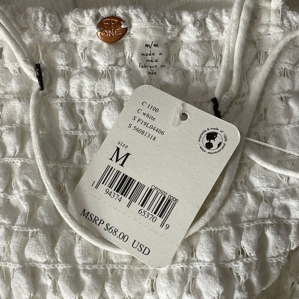 Free People Intimately Medium Adella Cami Top White Ruffled Crochet Lace Smocked - Image 10