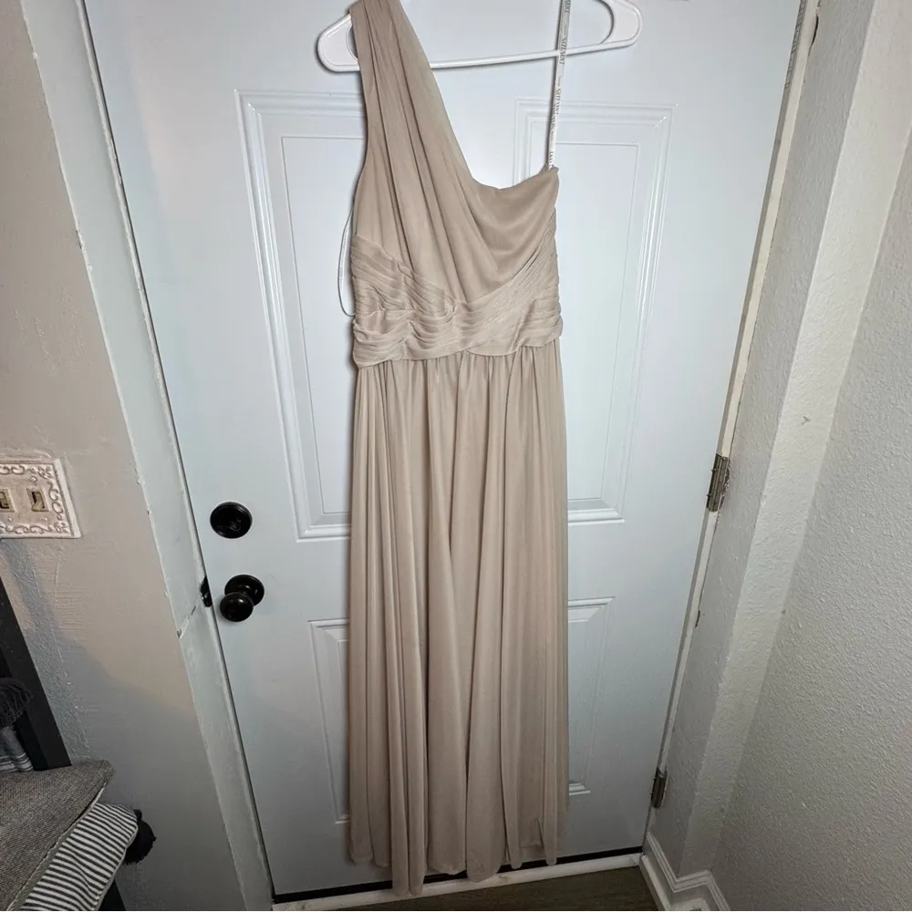 David Bridal Elegant One-Shoulder Beige Dress 8 - Image 2