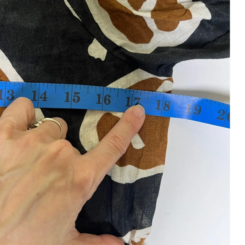 Who What Wear Puff Sleeve Top XS Linen Blend Brown‎ Black Print Minimal - Image 7