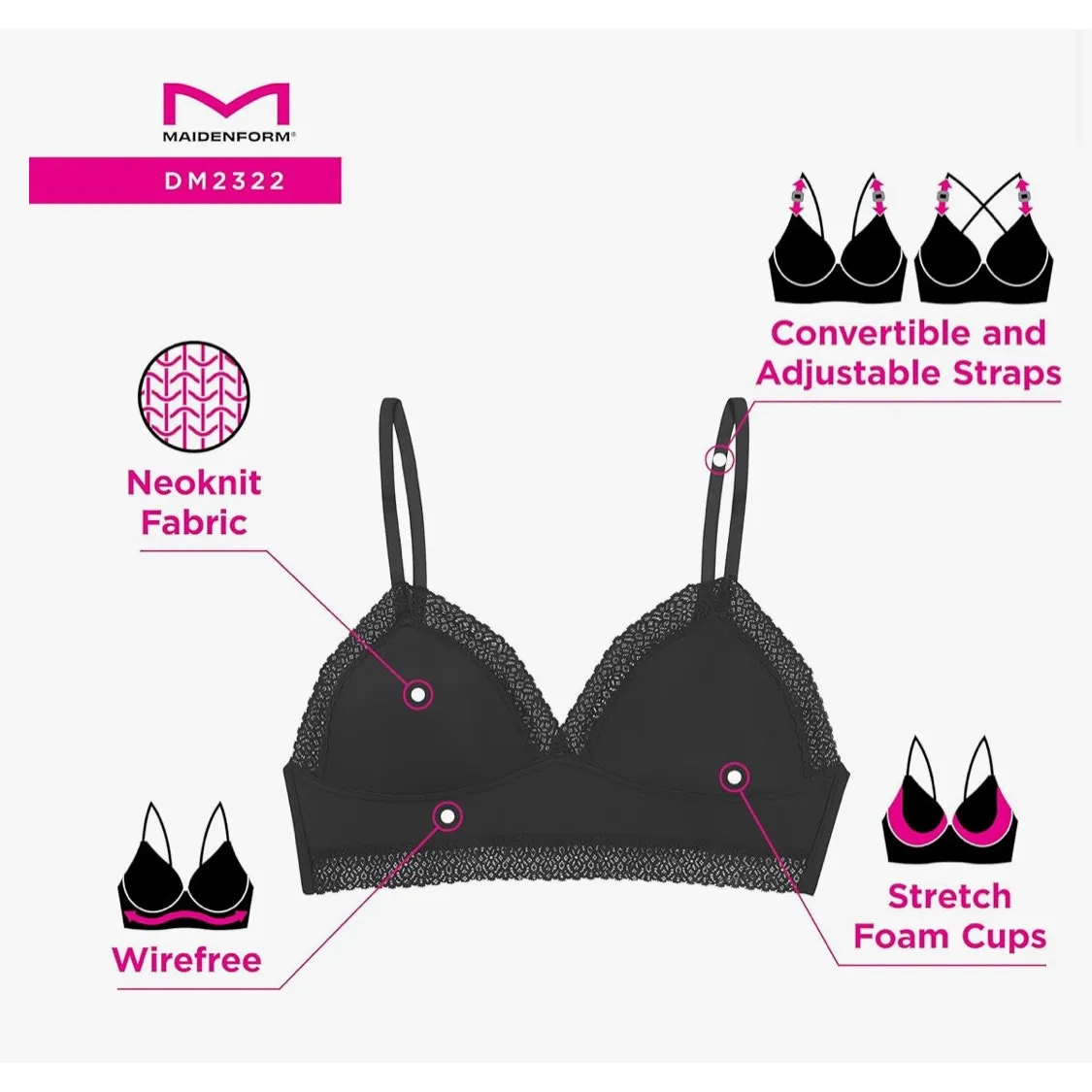 Brand New Maidenform Women's Size 2XL XXL Beige Large Trim Triangle Bra - Image 5