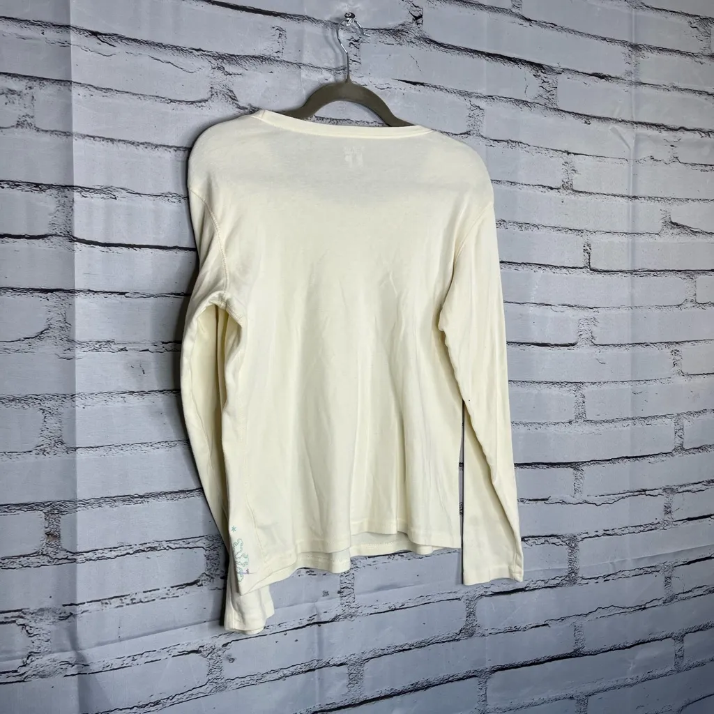 Columbia Cream White Snowflake Graphic LongSleeve Tee L Cozy Seasonal Streetwear - Image 9