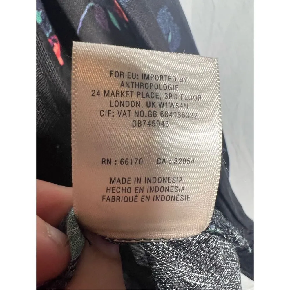 Maeve Anthropologie Black Floral Gardenie Longsleeve Boat Neck Blouse Size XS - Image 5