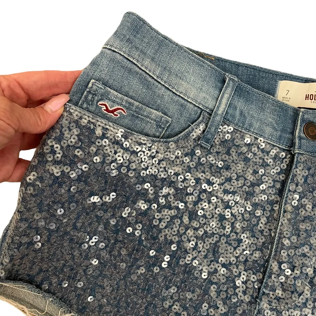 Hollister Sequin High Rise Denim Short 7 - Image 5