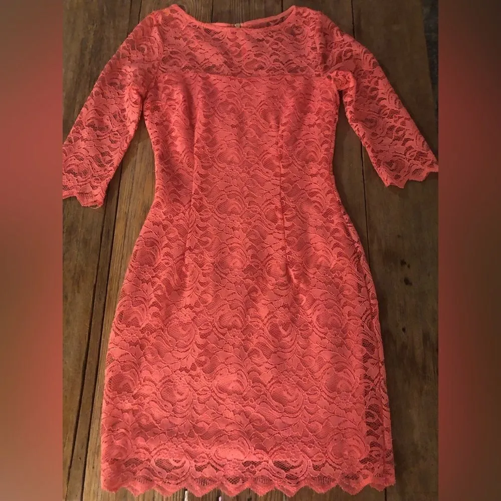 Jennifer Lopez lace overlay, coral colored dress size 0 - Image 2