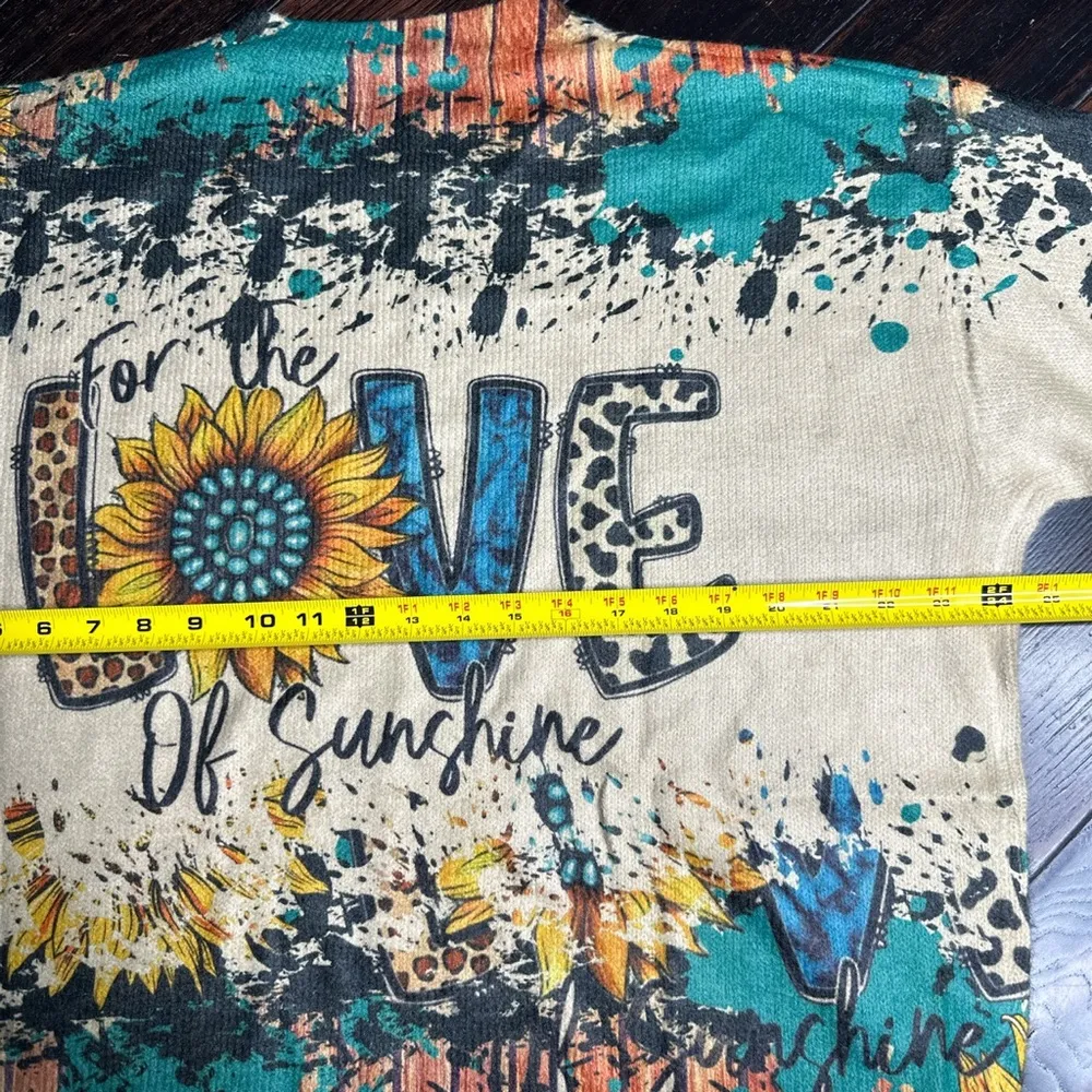 Crewneck long sleeve sweater with flowers casual boho indie hippie coastal Size L - Image 4