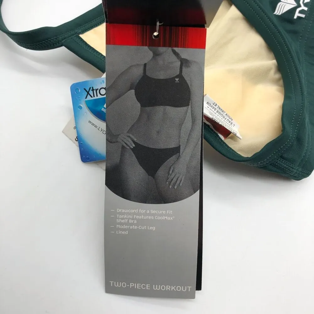 TYR Guard Moderate Cut Swim Tankini Top Dark Green White XS - Image 4