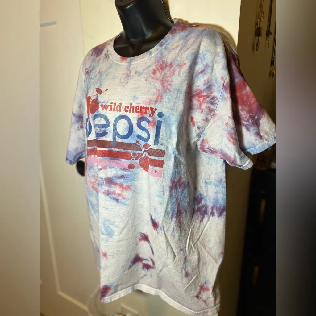 Purple Red & Blue Tie Dyed Pepsi Wild Cherry Tee Shirt XL - Image 6