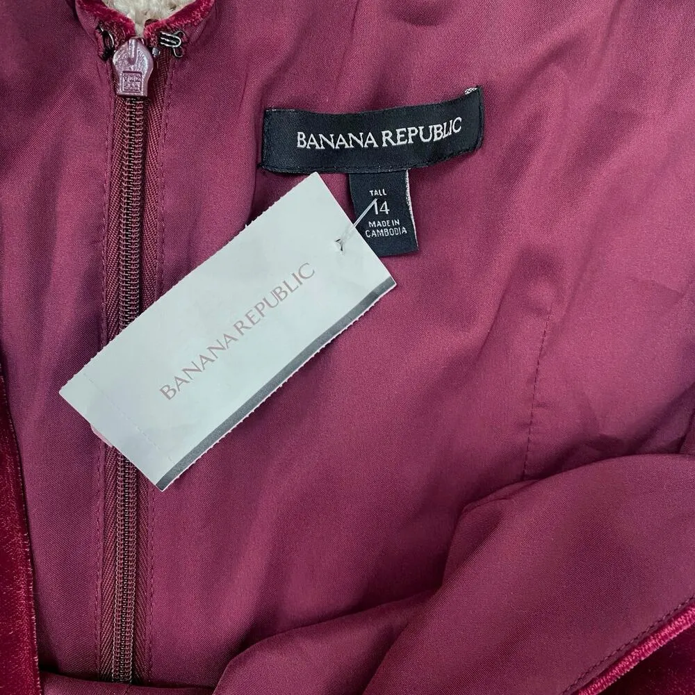 NEW BANANA REPUBLIC Sleeveless V Neck Velvet Jumpsuit w Pockets 14 Tall Burgundy - Image 8