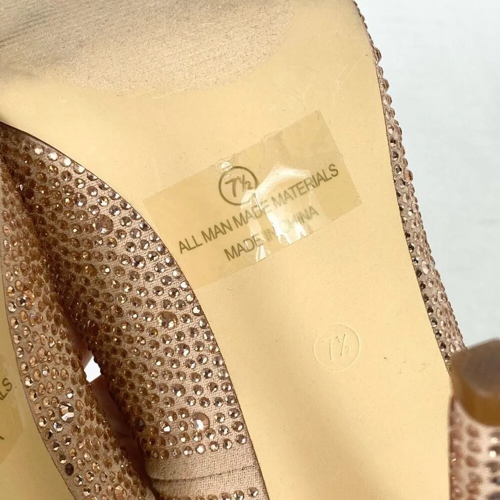 Nude Rose Gold Sparkly Rhinestone Stiletto Heel Pumps Size 7.5 - Image 9