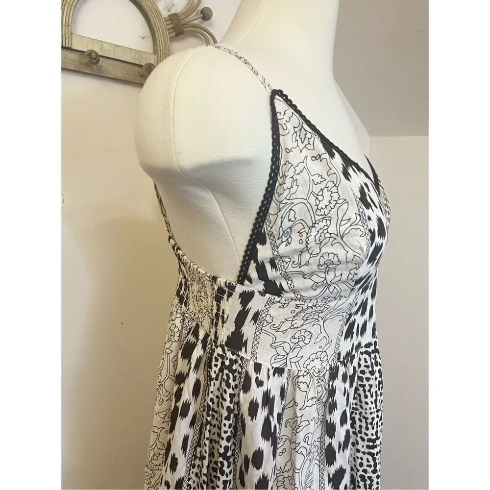 Brass Monkey Boutique Mixed Animal Print Tiered Ruffle Maxi Dress S White - Image 3