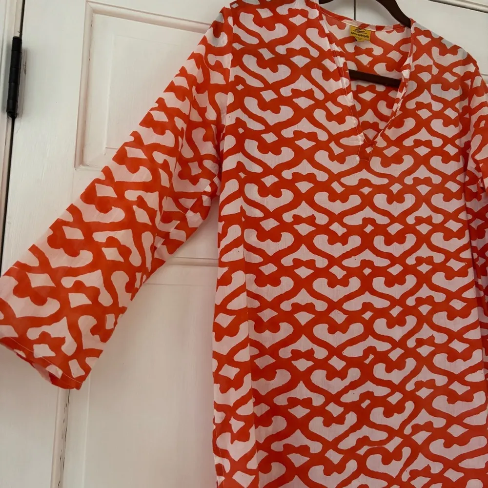Roberta Roller‎ Rabbit Orange White Printed Cotton Tunic Top Women's Size Medium - Image 4