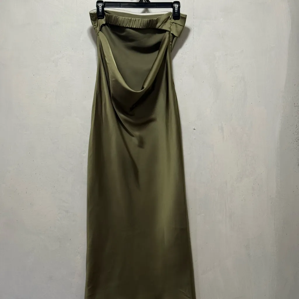 Cider Olive Green Satin Strapless Maxi Length Formal Dress Sz XXS - Image 4