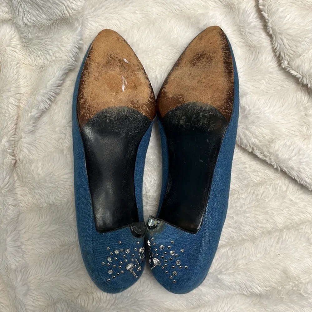 Stuart Weitzman Blue Denim Heels with Silver Rhinestone Accents - Image 12