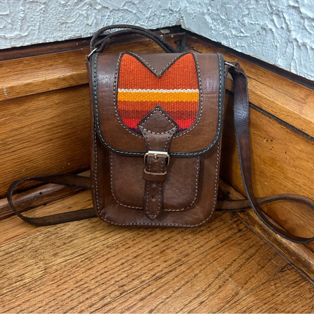 HANDMADE ARTESIAN Indigenous Brown Leather Southwestern Woven BOHO Crossbody Bag - Image 12